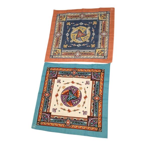 1980s Native American Wamcraft USA Bandana Hankie Scarf Lot 2 Thunderbird READ - Picture 1 of 11